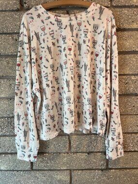 Z Supply XL Holiday-Themed Lounge Top In Soft Cotton-Blend Festive Drink Print L